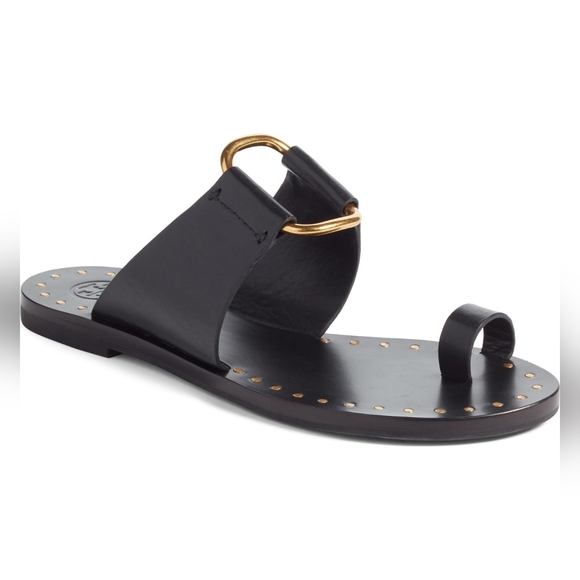 Tory Burch Brannan Studded Sandals Black Leather Women's 6.5 $248 - Picture 2 of 16